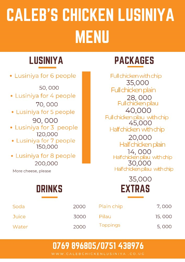 Caleb's Chicken Lusaniya Menu